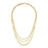 14k Gold | Tri Strand Paperclip & Curb Layering Necklace