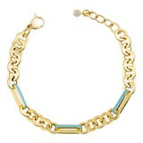 14k Gold | Circle Link Bracelet with Aqua Inlay Paperclip Links