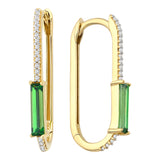 14k Gold | Slim Rectangular Emerald Zircon Gemstone with Bezel Setting Earrings