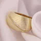 14k Gold | Striped Dome Ring | Thick Statement Ring, Row Stone Gold