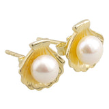 14k Gold | Pearl in Sea Shell Stud Earrings