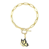 14k Gold | Paperclip Bracelet with Toggle Clasp and Butterfly Charm