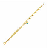 14k Gold | Paperclip & Double Curb Chain Bracelet with Evil Eye Charm