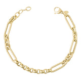 14k Gold | 8mm Hammered Paperclip & Rolo & Circle Link Bracelet