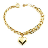 14k Gold | Paperclip & Rolo Chain Bracelet with Heart Charm