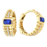 14k Gold | Baugette Blue Zircon Huggie Hoop Earrings with Bezel Setting