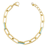 14k Gold | Paperclip Bracelet with Aqua Inlay Links