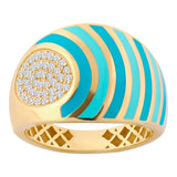 14k Gold | Aqua Blue Striped Dome Ring