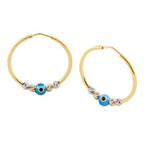 14k Gold | Blue Evil Eye Bead Hoop Earrings