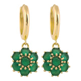 14k Gold | Emerald Hexagon Flower Dangle Earrings