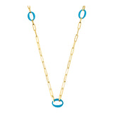 14k Gold | Paperclip Necklace with Aqua Oval Links