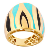 14k Gold | Blue & Black Stripes Dome Ring