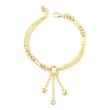 14k Gold | Double Curb & Circle Link Bracelet with Hanging Charms