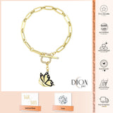 14k Gold | Paperclip Bracelet with Toggle Clasp and Butterfly Charm