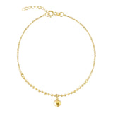 14k Gold | Gold Beaded Bracelet with Heart Charm