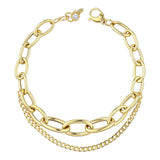 14k Gold | Double Strand Curb Chain & Graduated Oval Link Bracelet