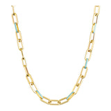 14k Gold | Aqua Blue Staple - Paperclip Chain Necklace