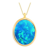 14k Gold | 12mm Oval Blue Opal Necklace