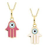 14k Gold | Pink & White Hamsa Necklace