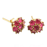 14k Gold | Ruby Hexagon Flower Stud Earrings