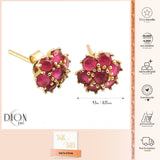 14k Gold | Ruby Hexagon Flower Stud Earrings