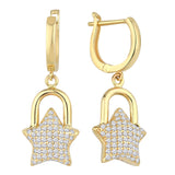 14k Gold | Star Padlock Dangle Earrings