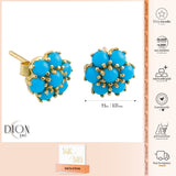 14k Gold | Tuquoise Hexagon Flower Stud Earrings