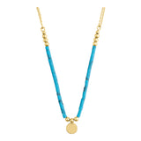 14k Gold | Turquoise Natural Stone Necklace with Coin Charm