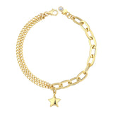 14k Gold | Paperclip & Double Curb Chain Bracelet with Star Charm